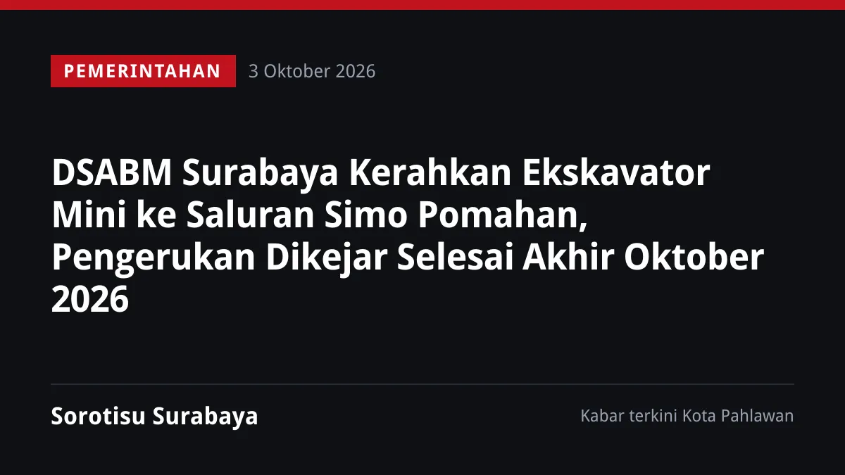 DSABM Surabaya Kerahkan Ekskavator Mini ke Saluran Simo Pomahan, Pengerukan Dikejar Selesai Akhir Oktober 2026