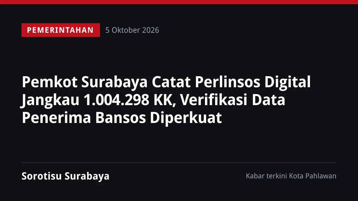 Pemkot Surabaya Catat Perlinsos Digital Jangkau 1.004.298 KK, Verifikasi Data Penerima Bansos Diperkuat