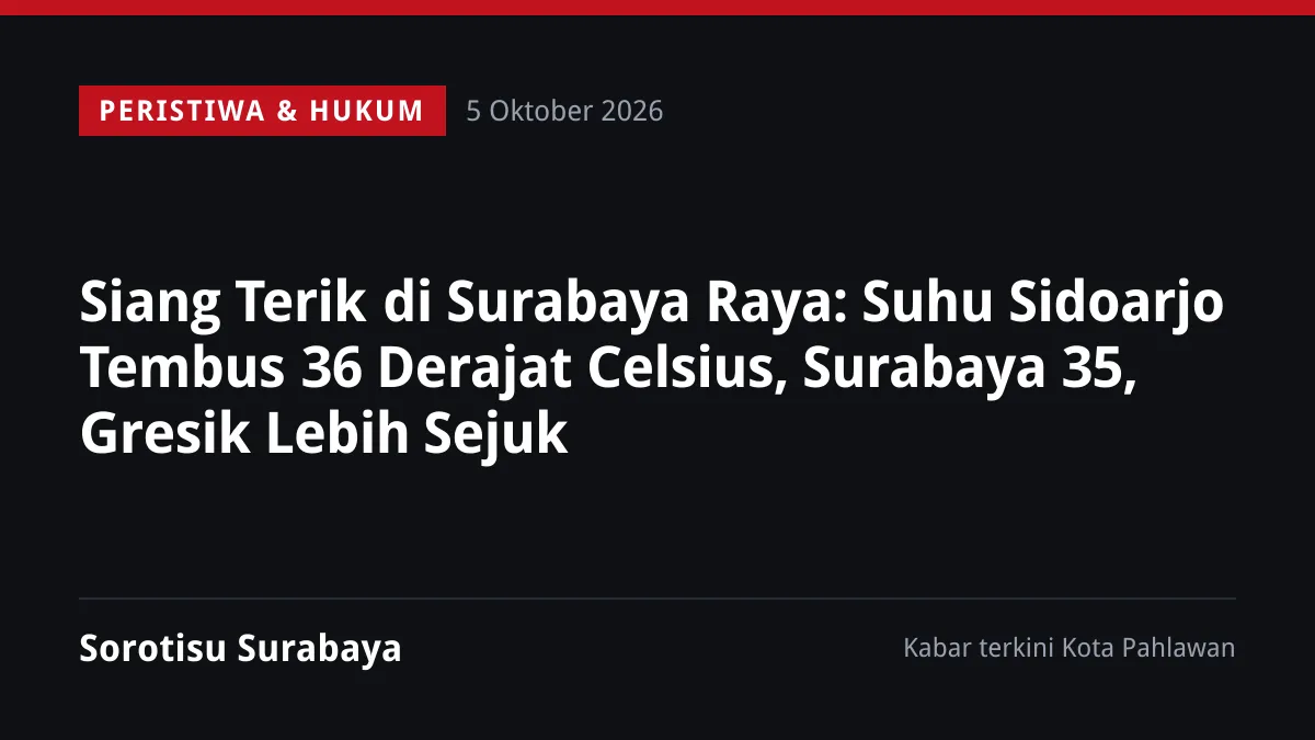 Siang Terik di Surabaya Raya: Suhu Sidoarjo Tembus 36 Derajat Celsius, Surabaya 35, Gresik Lebih Sejuk